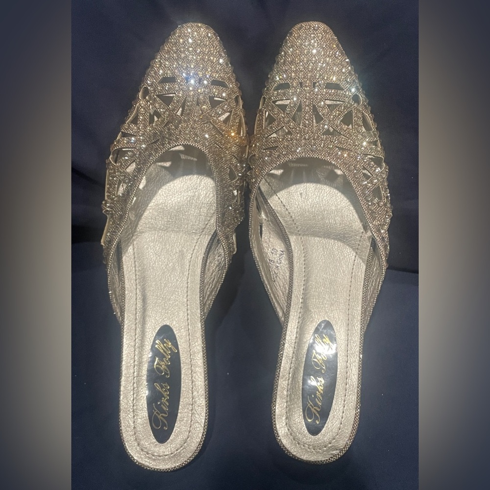 Kirks Folly Gold Backless w/Kitten Heel Shoes